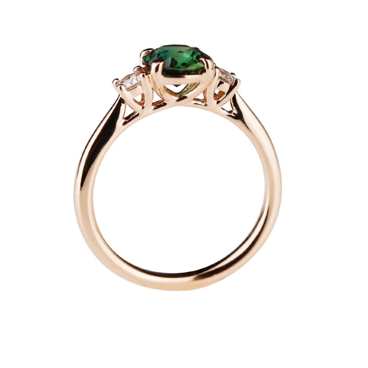 Bague Saphir vert et diamants ronds