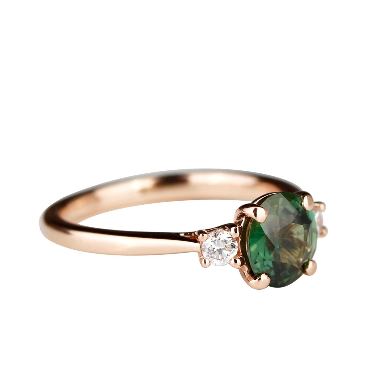 Bague Saphir vert et diamants ronds