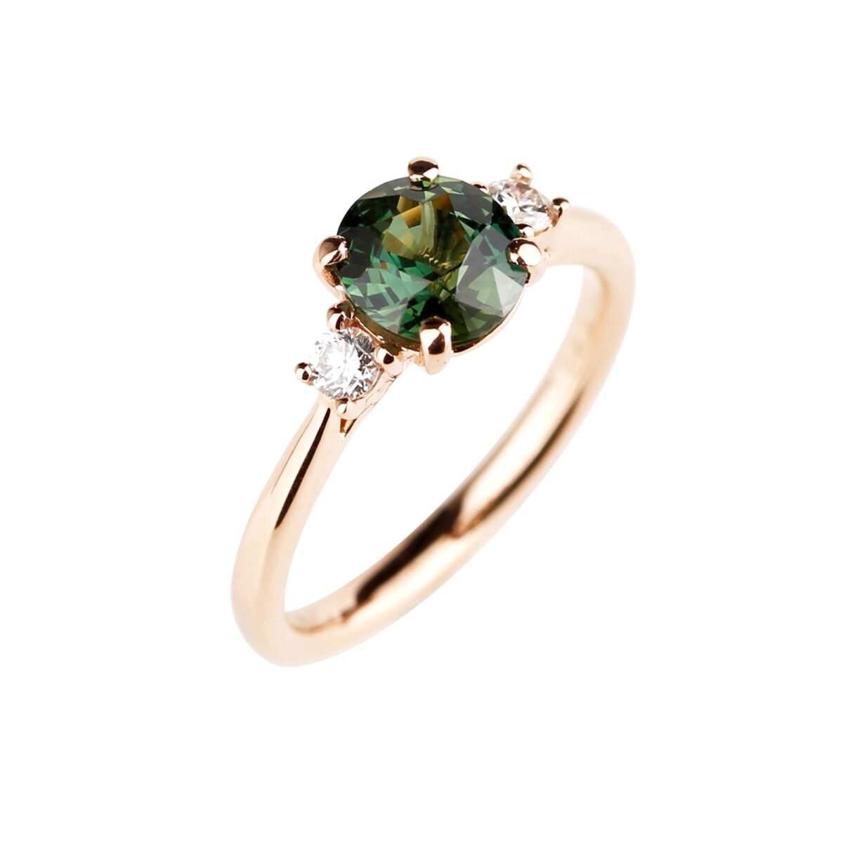 Bague Saphir vert et diamants ronds