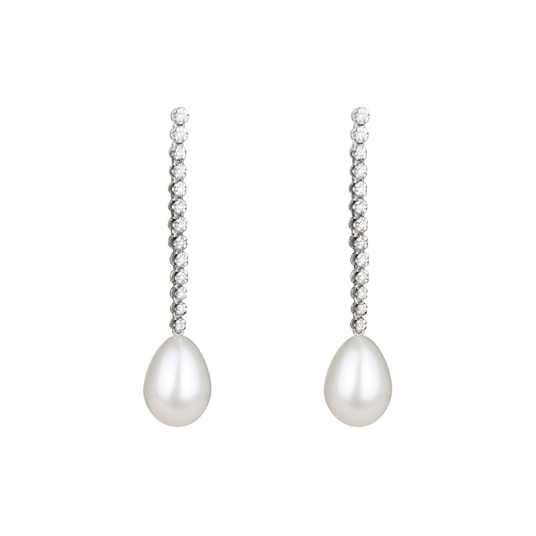 Boucles d'oreilles perles blanches et diamants