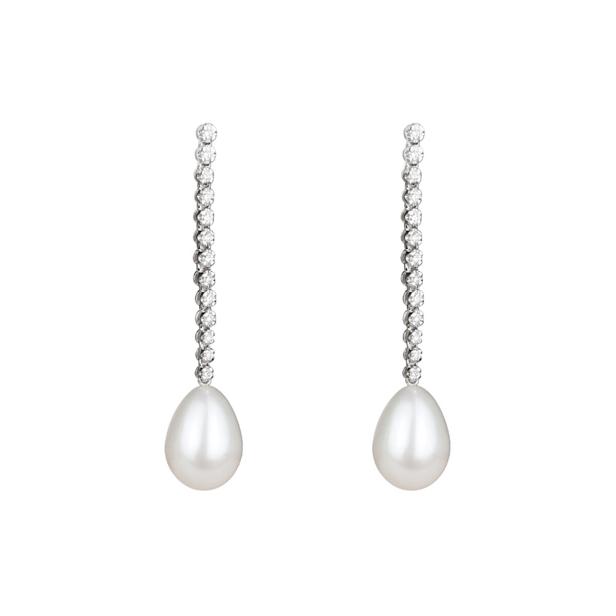 Boucles d'oreilles perles blanches et diamants