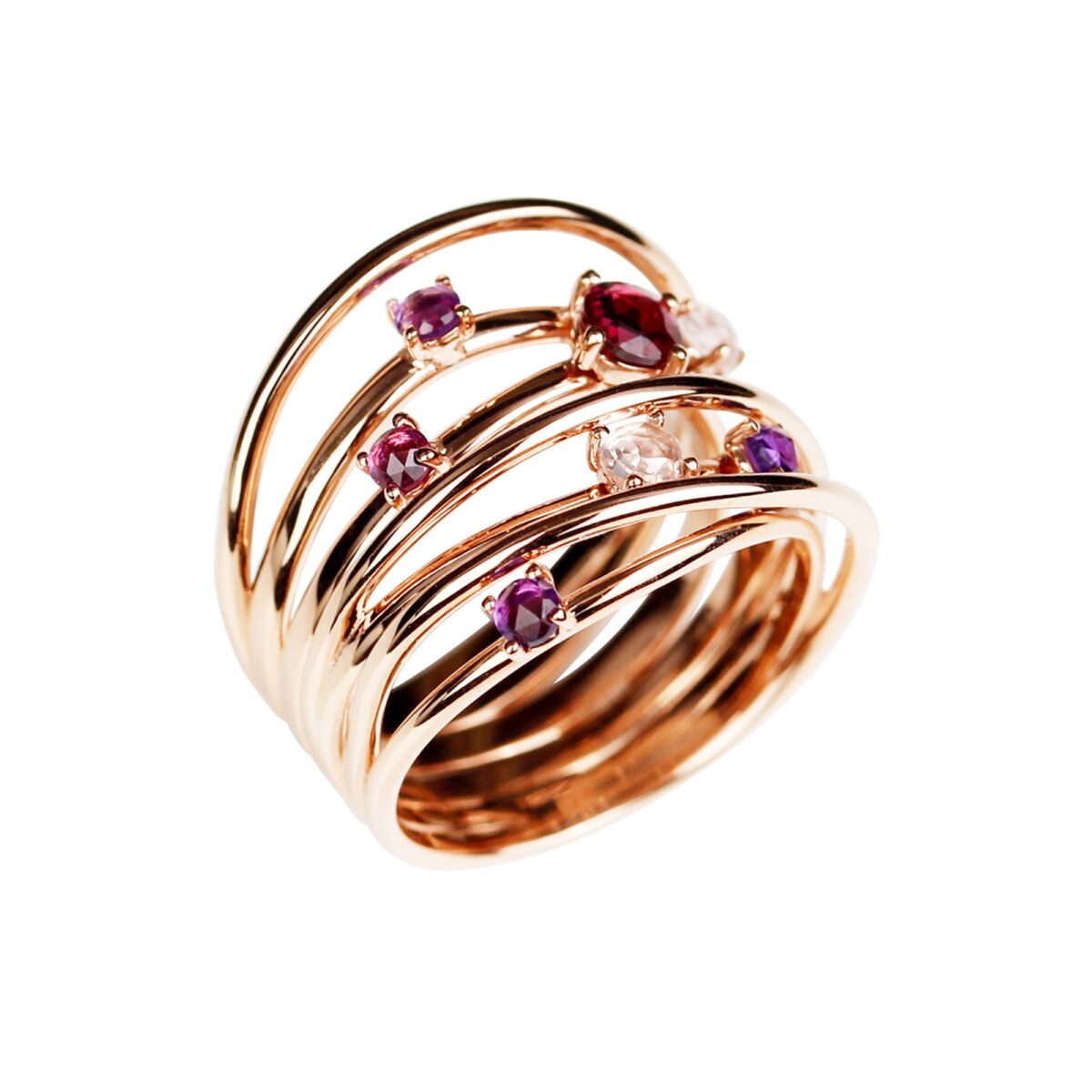 Bague améthystes grenat et quartz