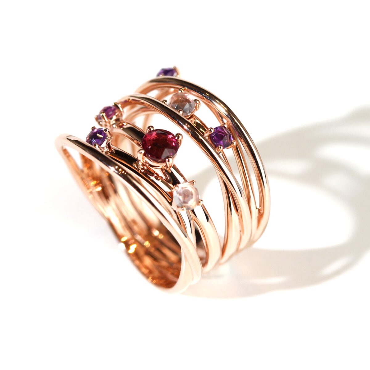 Bague améthystes grenat et quartz