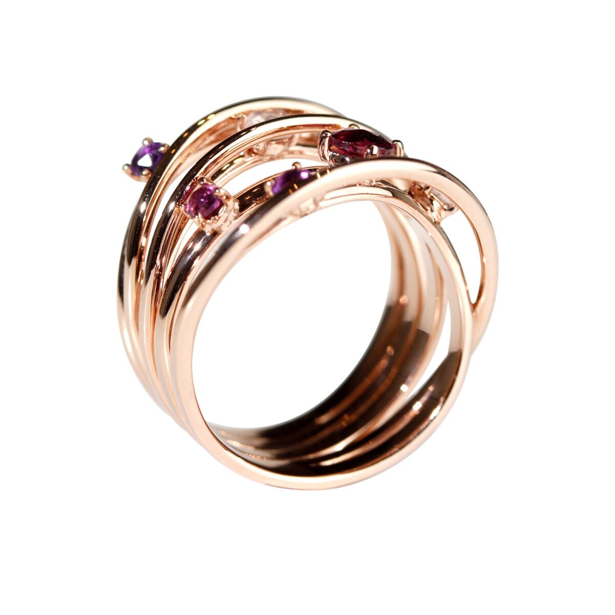 Bague améthystes grenat et quartz