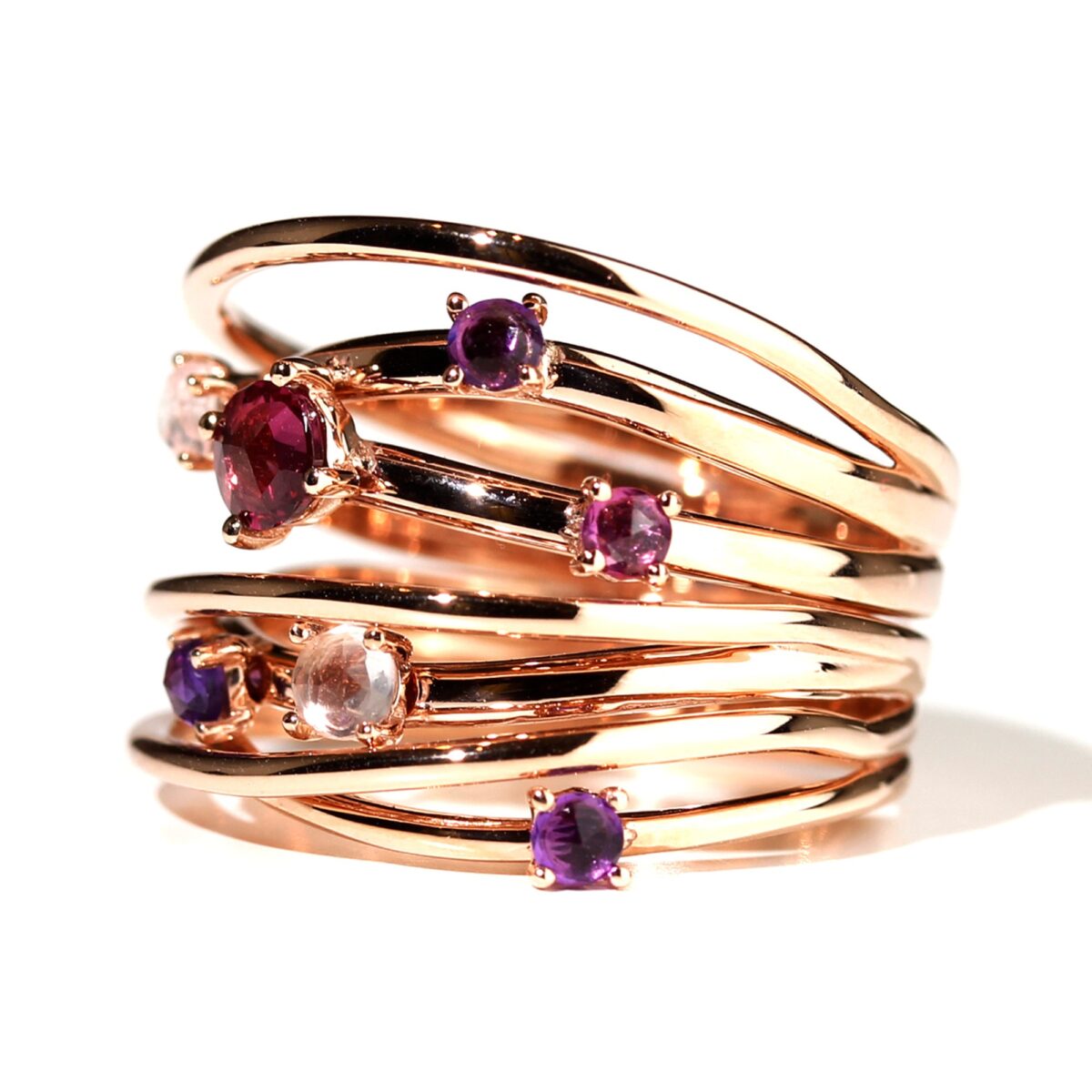 Bague améthystes grenat et quartz