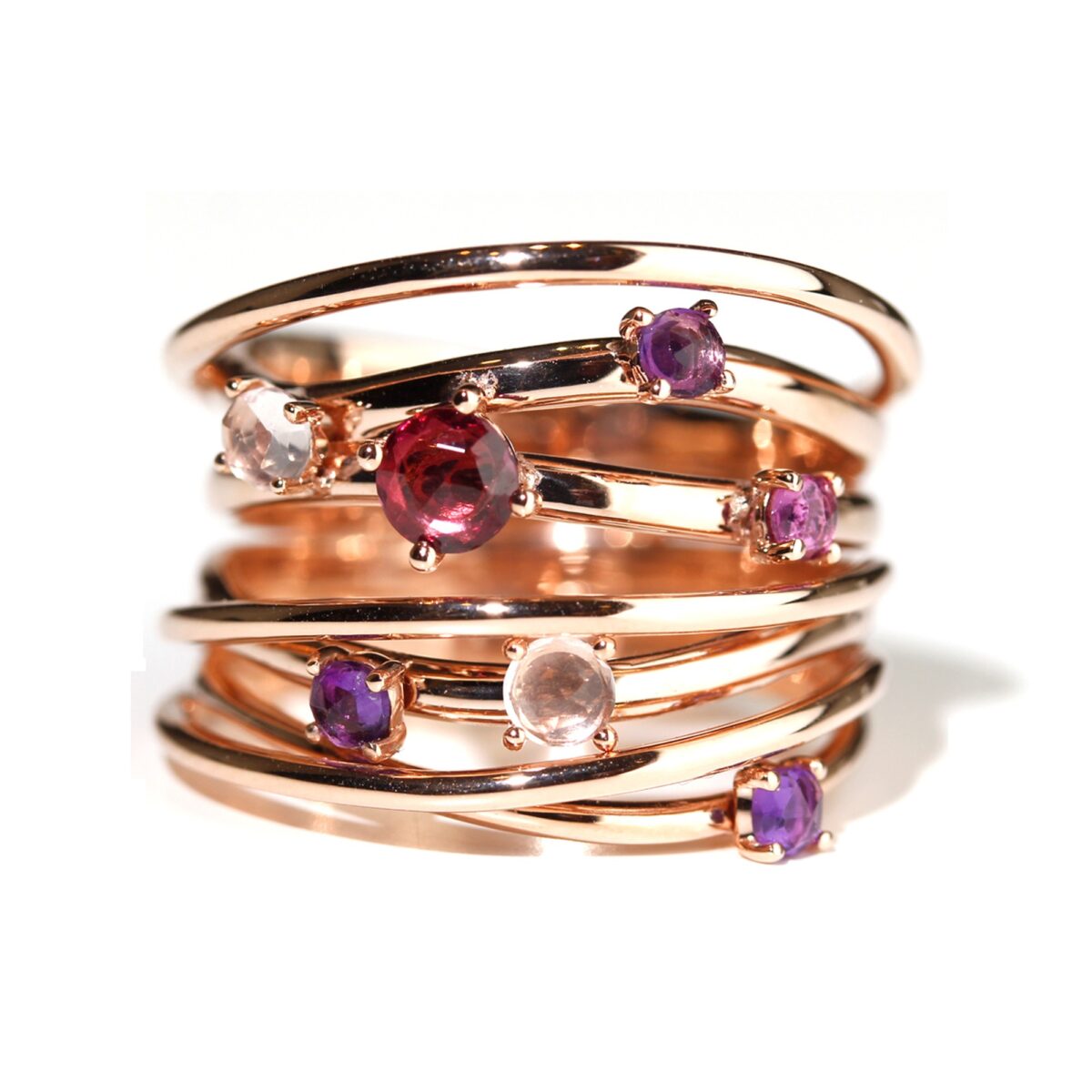 Bague améthystes grenat et quartz