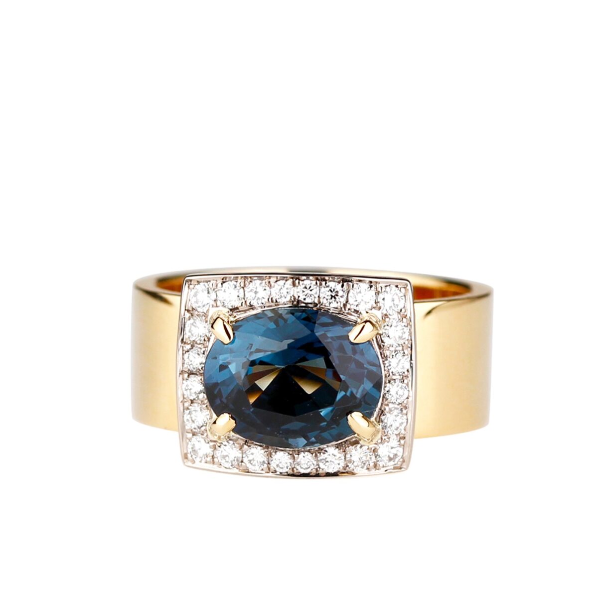 Bague spinelle bleu diamants et or jaune