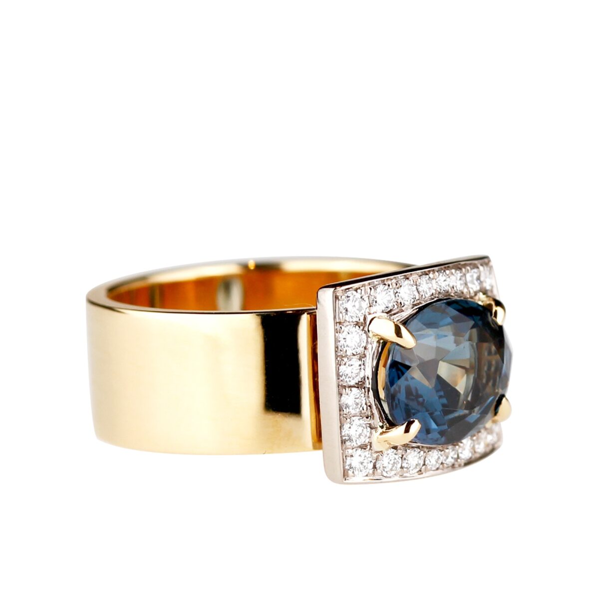 Bague spinelle bleu diamants et or jaune