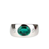 Bague jonc émeraude & diamants