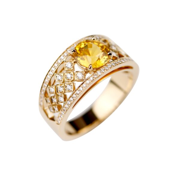 Bague saphir jaune diamants et or jaune