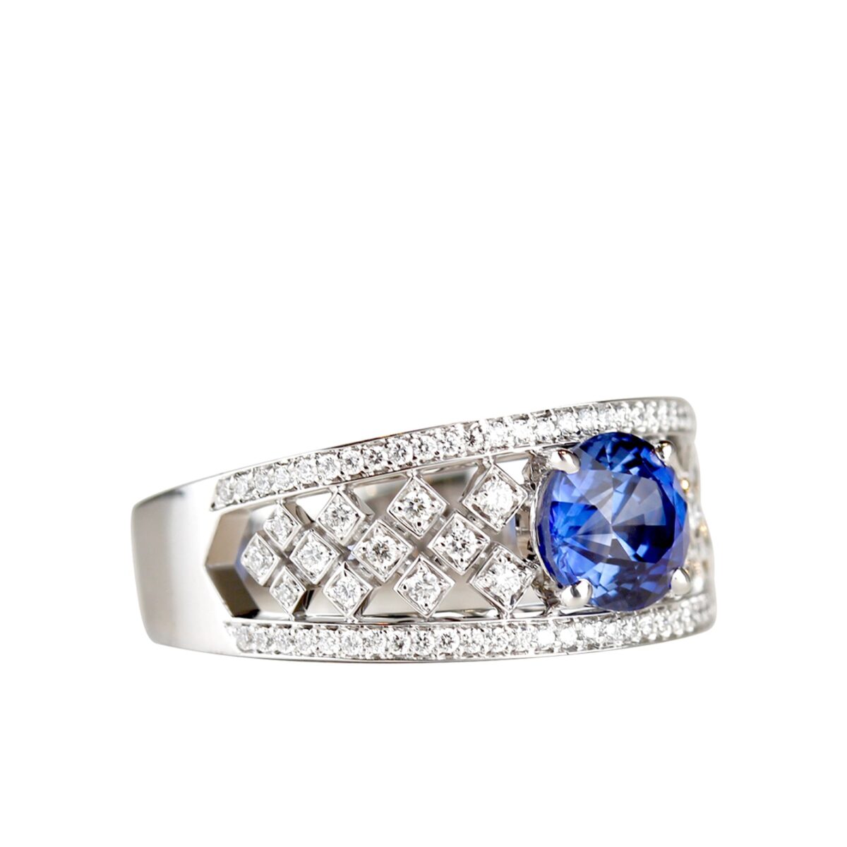 Bague saphir, diamants et or blanc