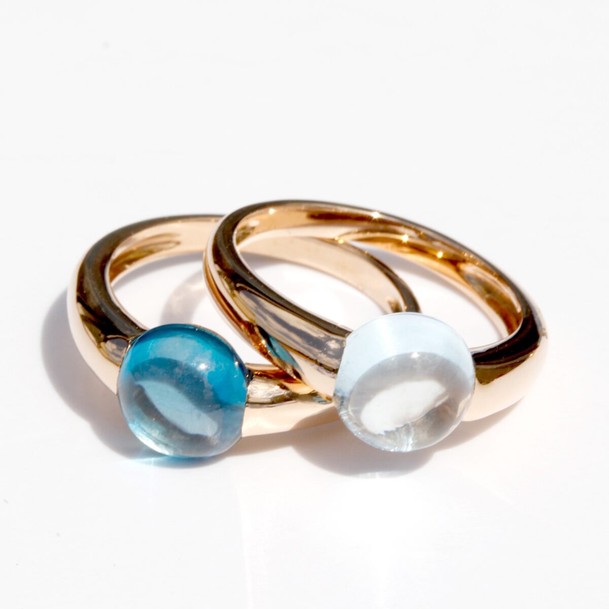 Bague topaze bleue et or rose