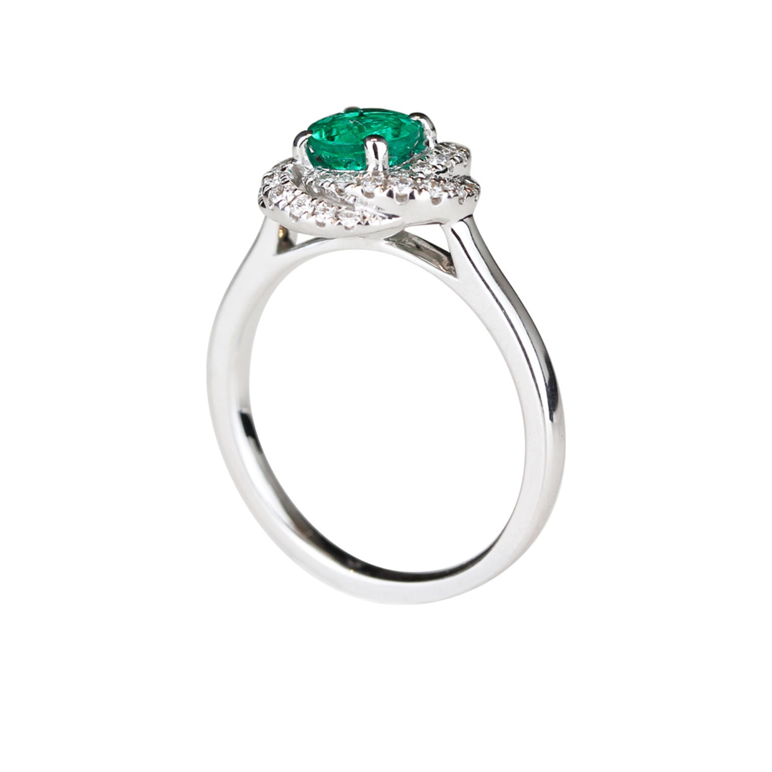 Bague En Argent 925 Avec émeraude Naturelle Ronde - Taille 8, Sertie Or 14K, Neuf Sans Emballage