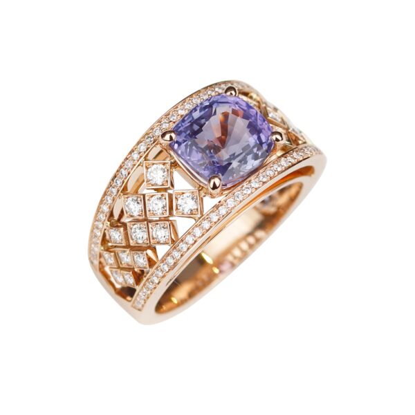 Bague saphir violet diamants et or rose