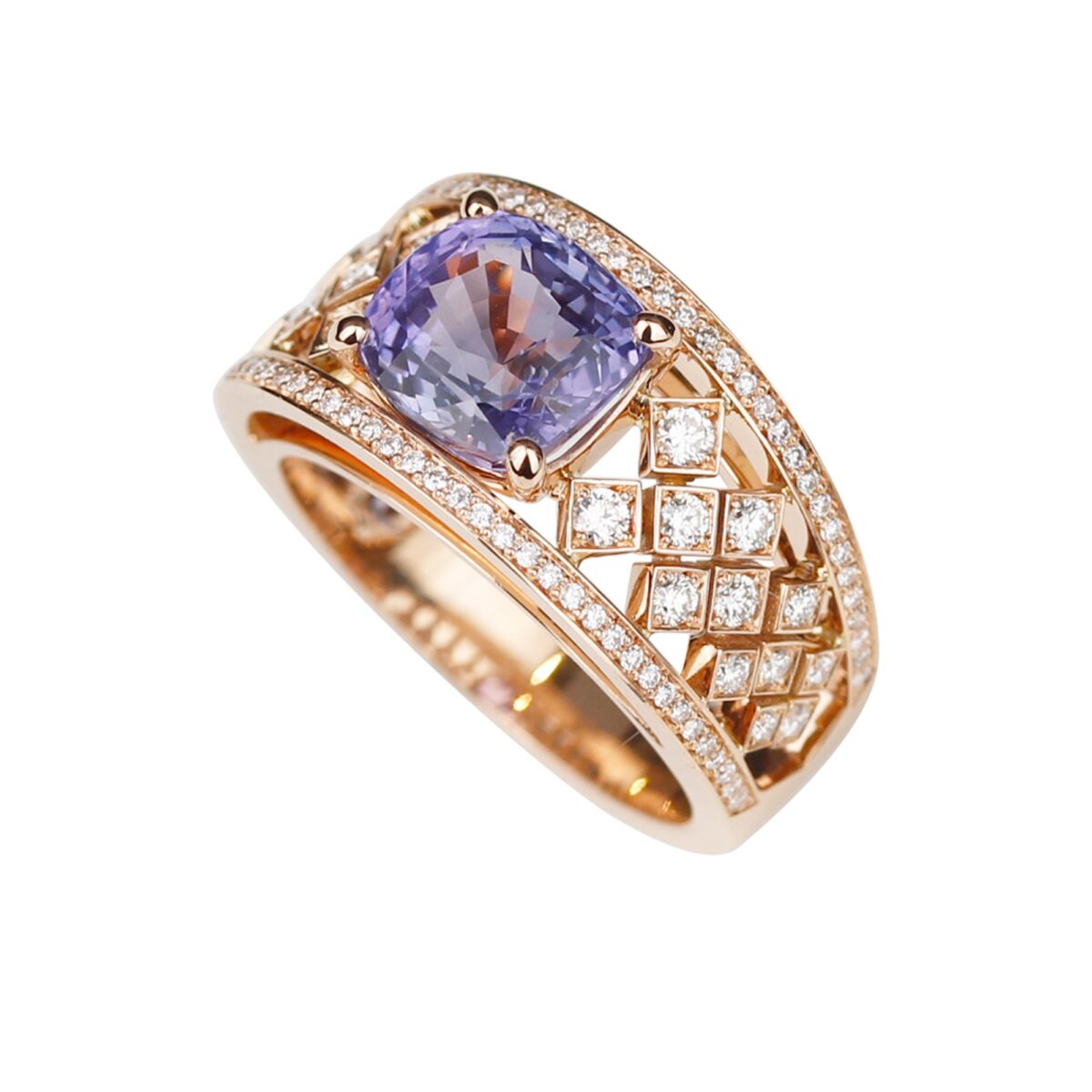 Bague saphir violet diamants et or rose