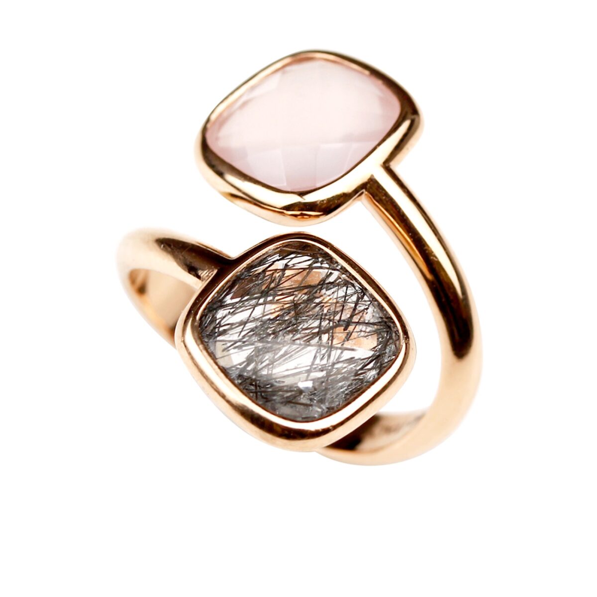 Bague quartz rose et rutilé