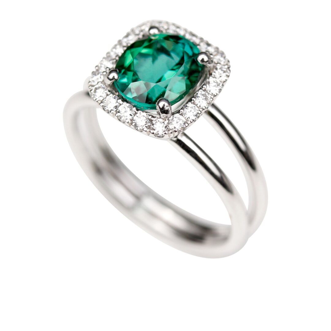 Bague tourmaline verte et diamants