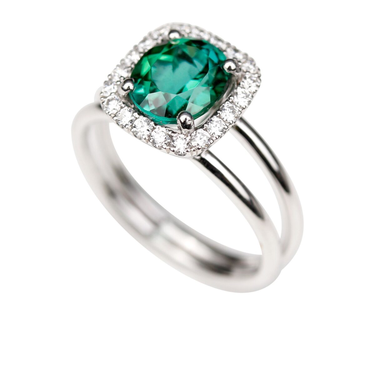 Bague tourmaline verte et diamants