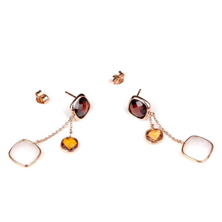 Boucles d'oreilles grenats citrines et jades