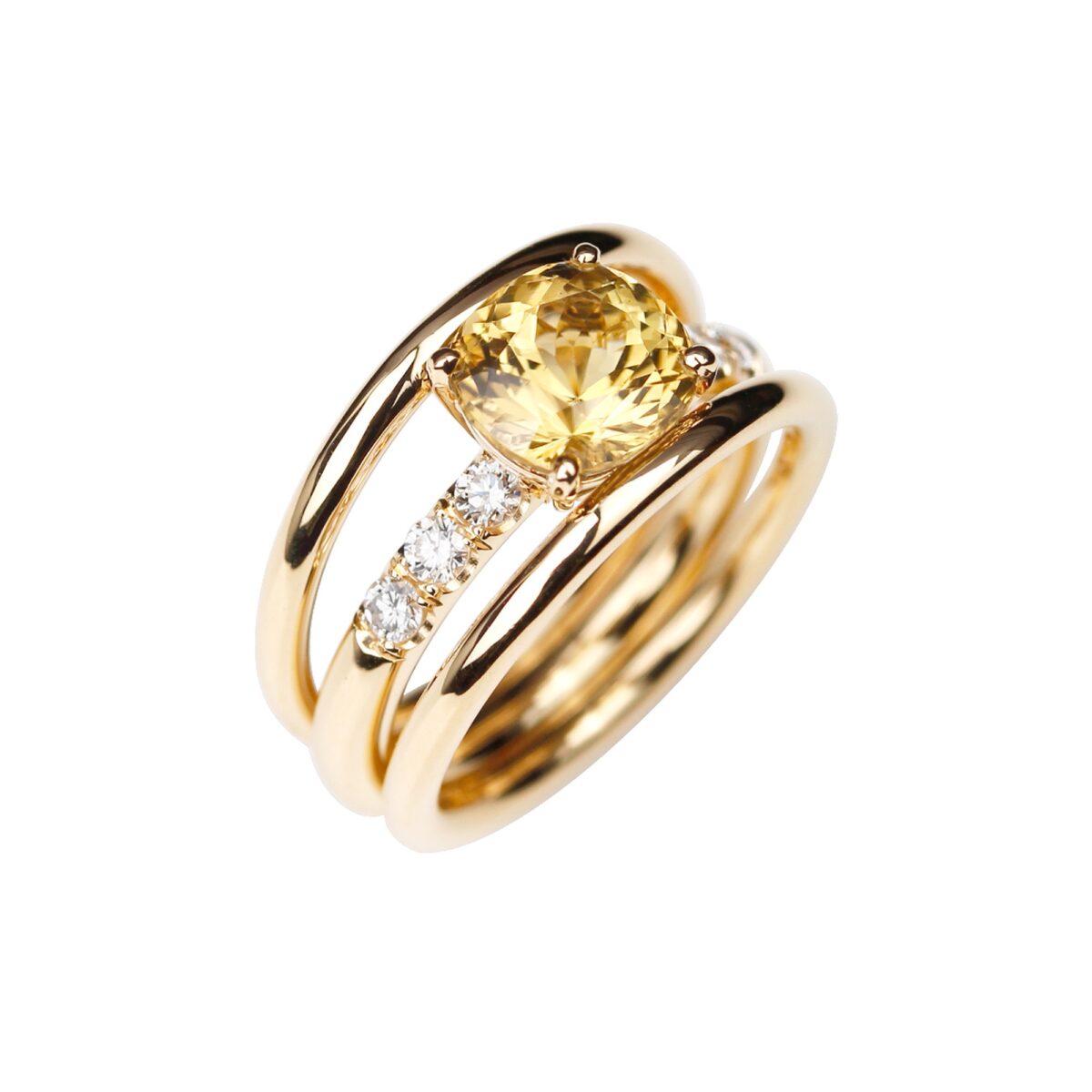 Bague tourmaline jaune d'or diamants