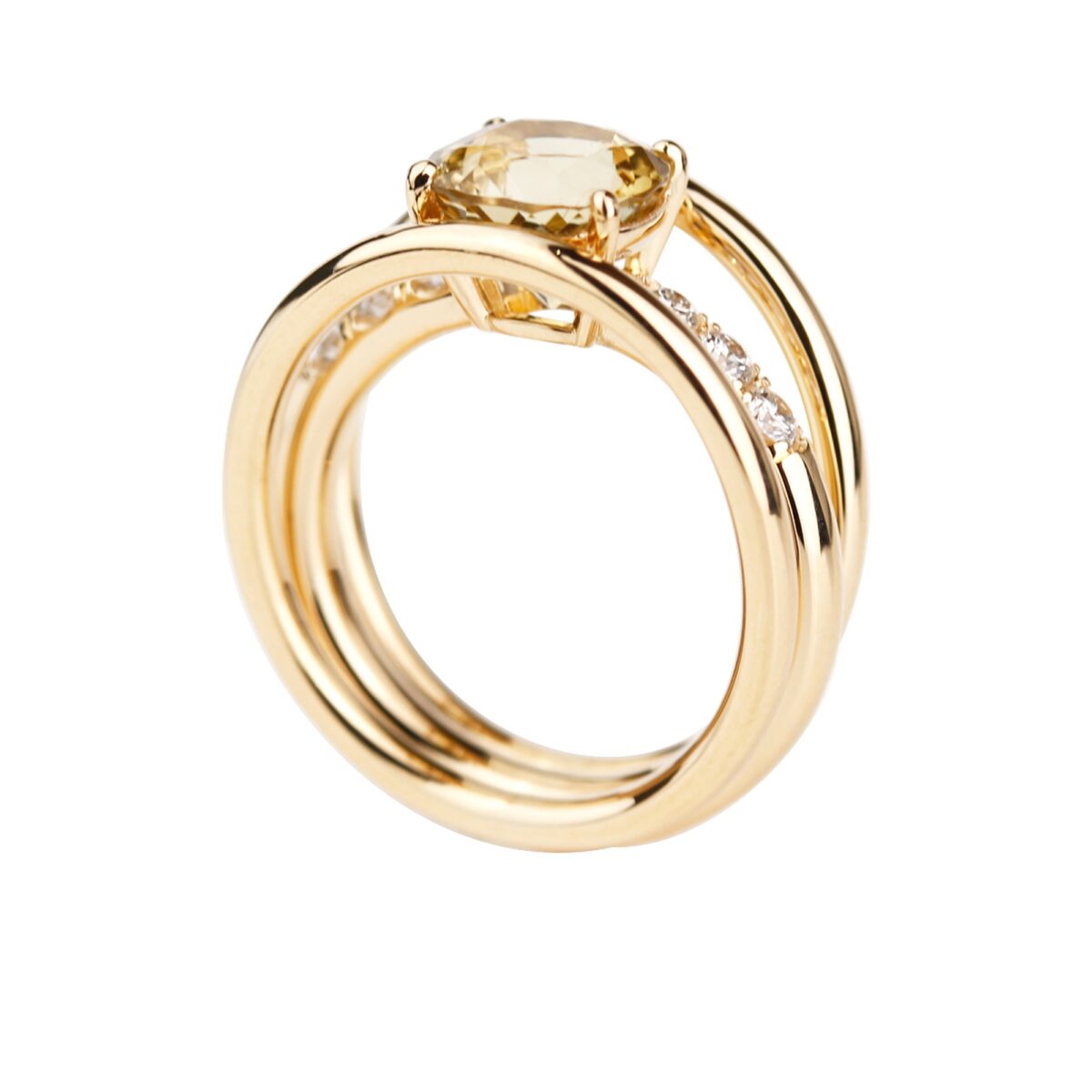 Bague tourmaline jaune d'or diamants