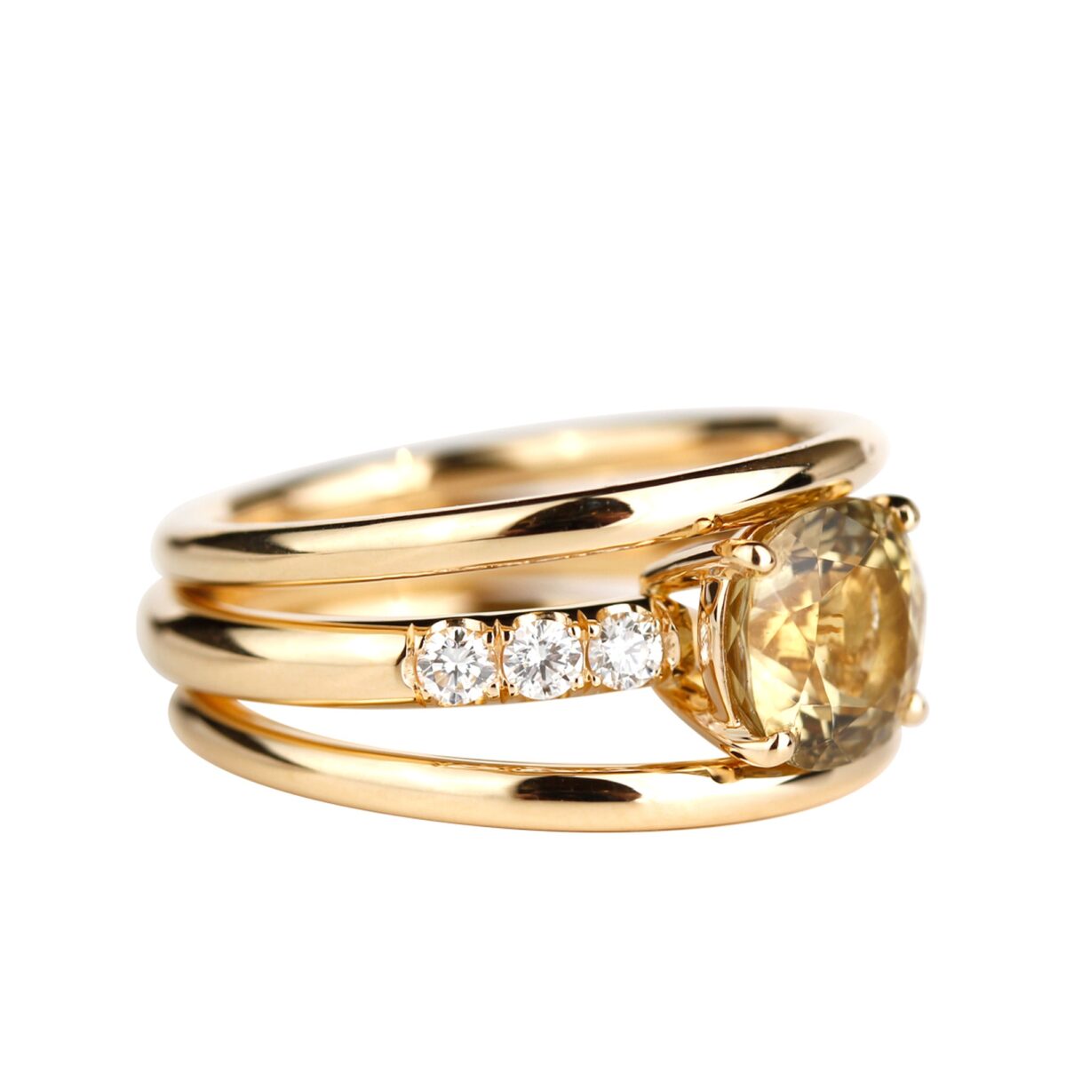 Bague tourmaline jaune d'or diamants