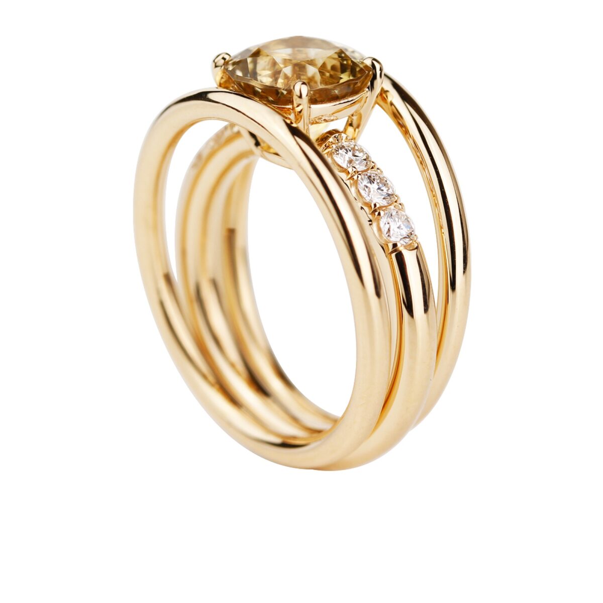 Bague tourmaline jaune d'or diamants