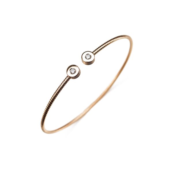 Bracelet jonc en or rose torsadé et diamants 