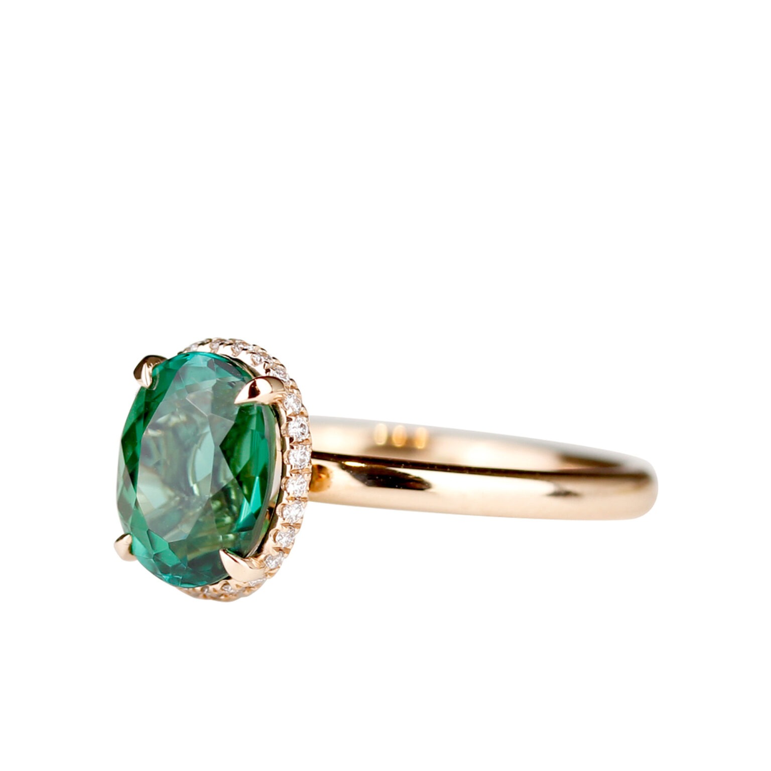 Bague tourmaline verte ovale et anneau en or rose