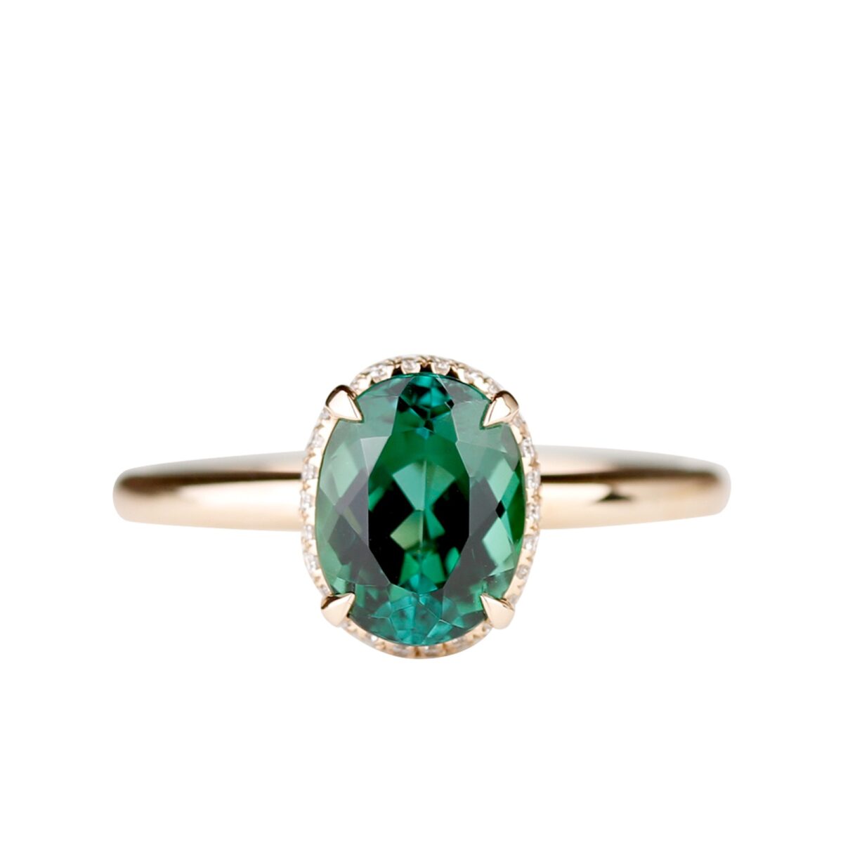 Bague tourmaline verte ovale et anneau en or rose