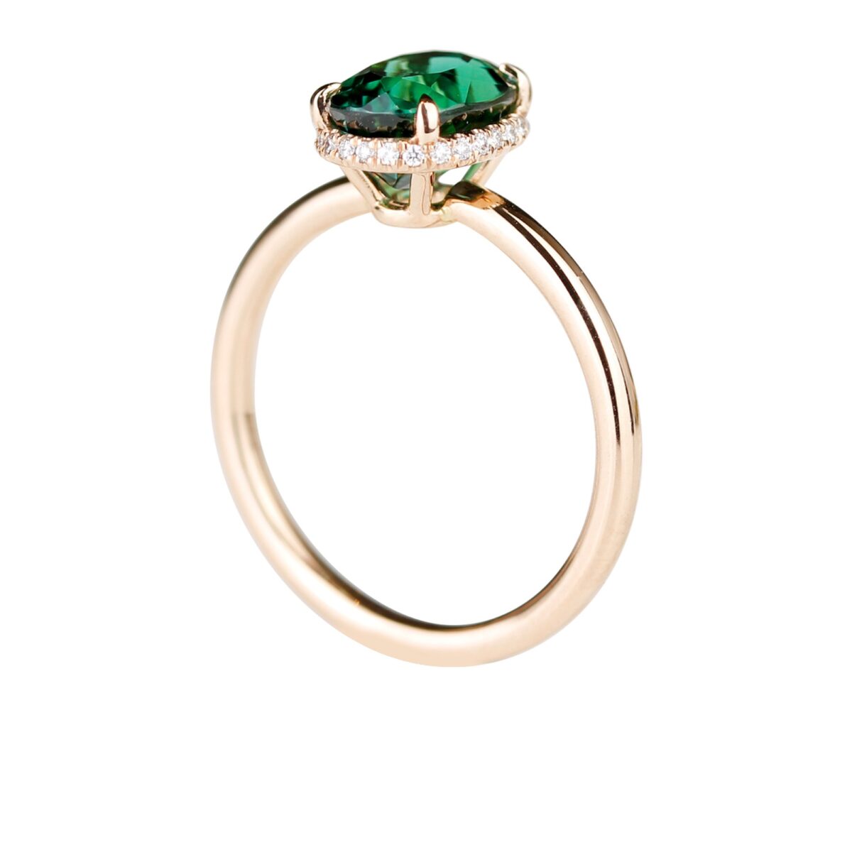 Bague tourmaline verte ovale et anneau en or rose