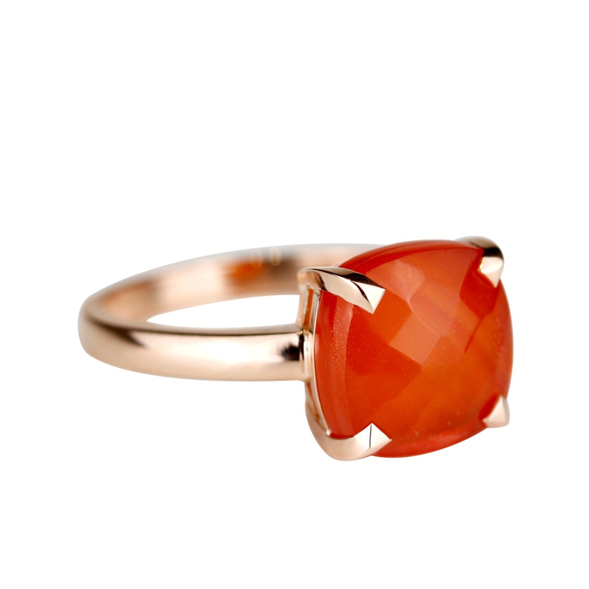 Bague corail et quartz rose taille briolette et or rose
