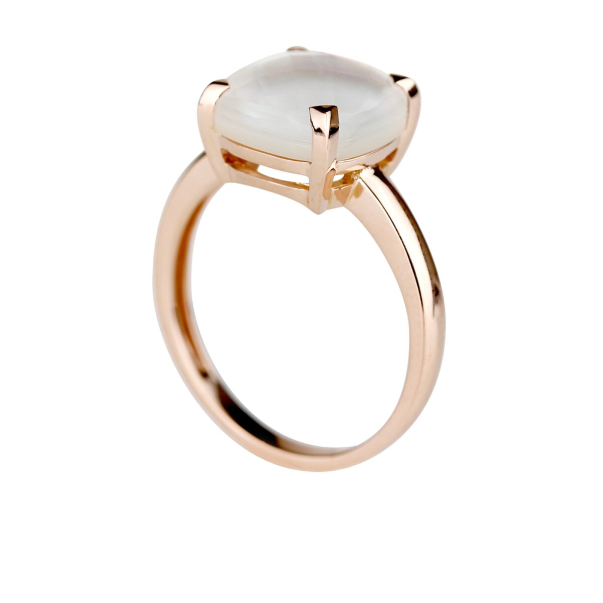 Bague nacre et cristal de roche taille briolette et or rose