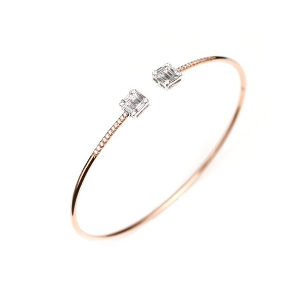 Bracelet diamants or blanc et jonc en or rose 18 K