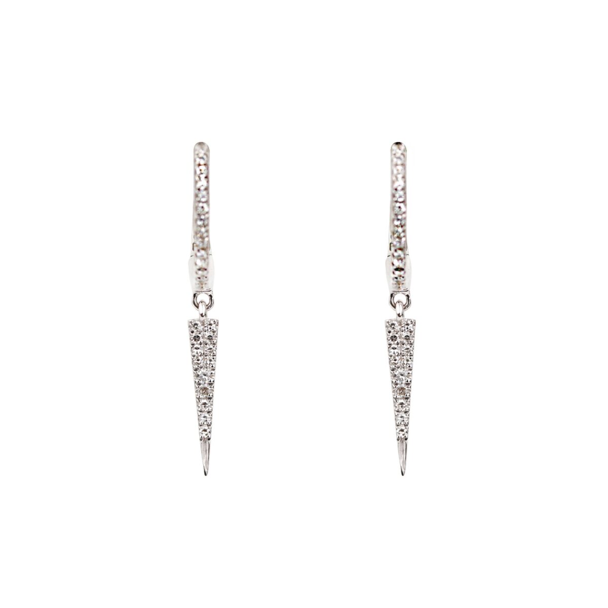 Boucles d'oreilles pendantes pic diamants et or blanc