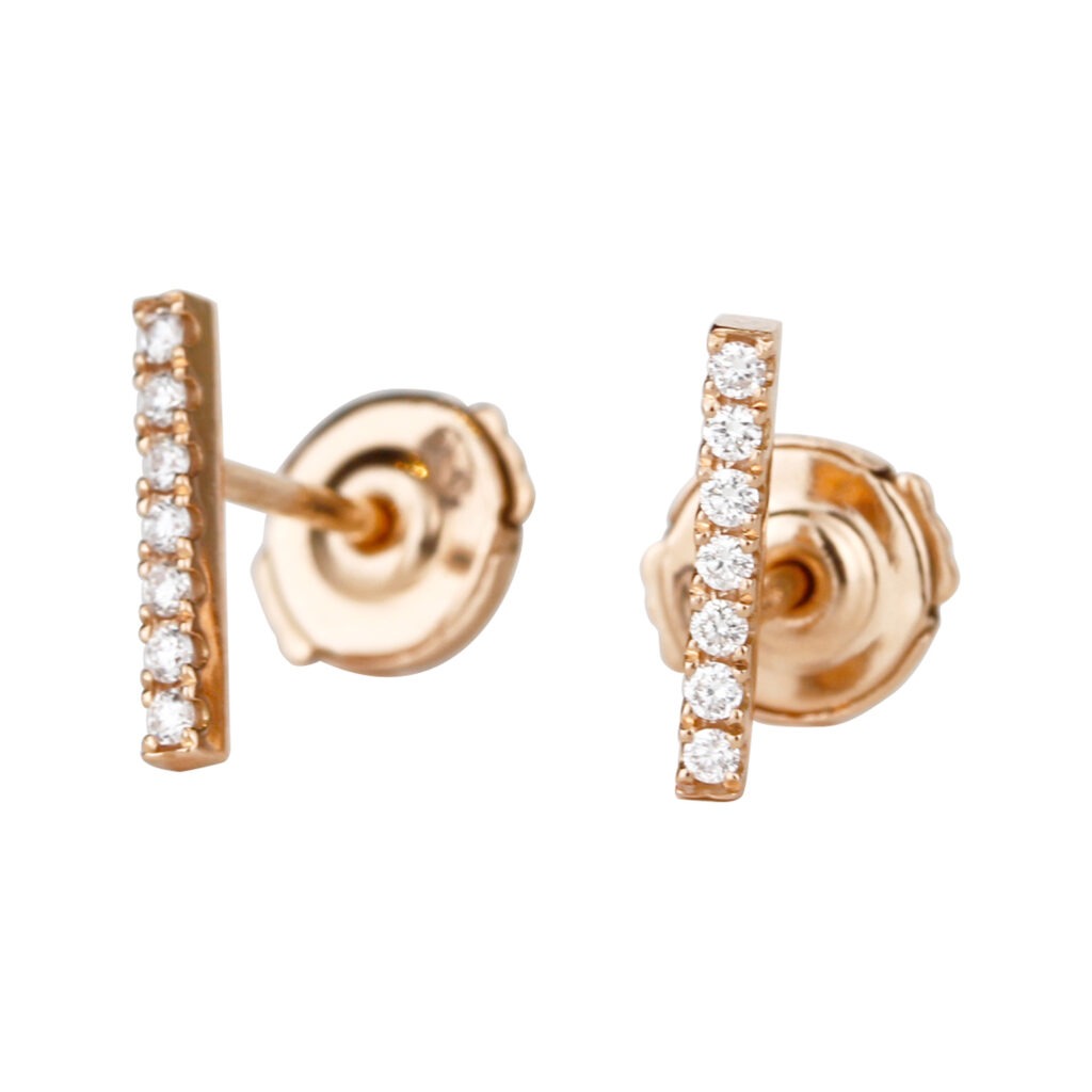 Boucles d'oreilles ligne de diamants et or rose