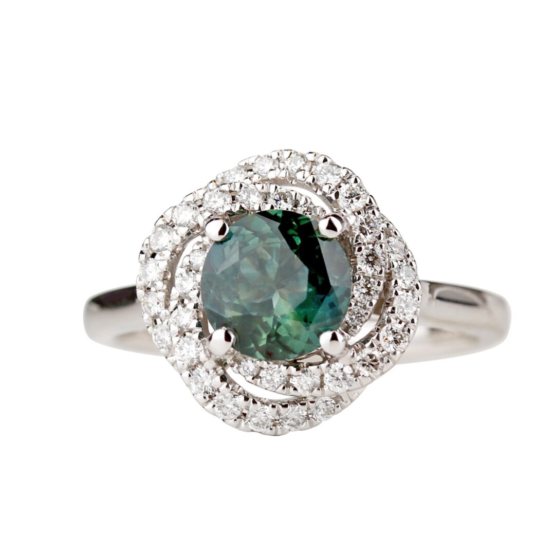 Bague Saphir vert Diamants Or blanc