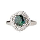 Bague Saphir vert Diamants Or blanc