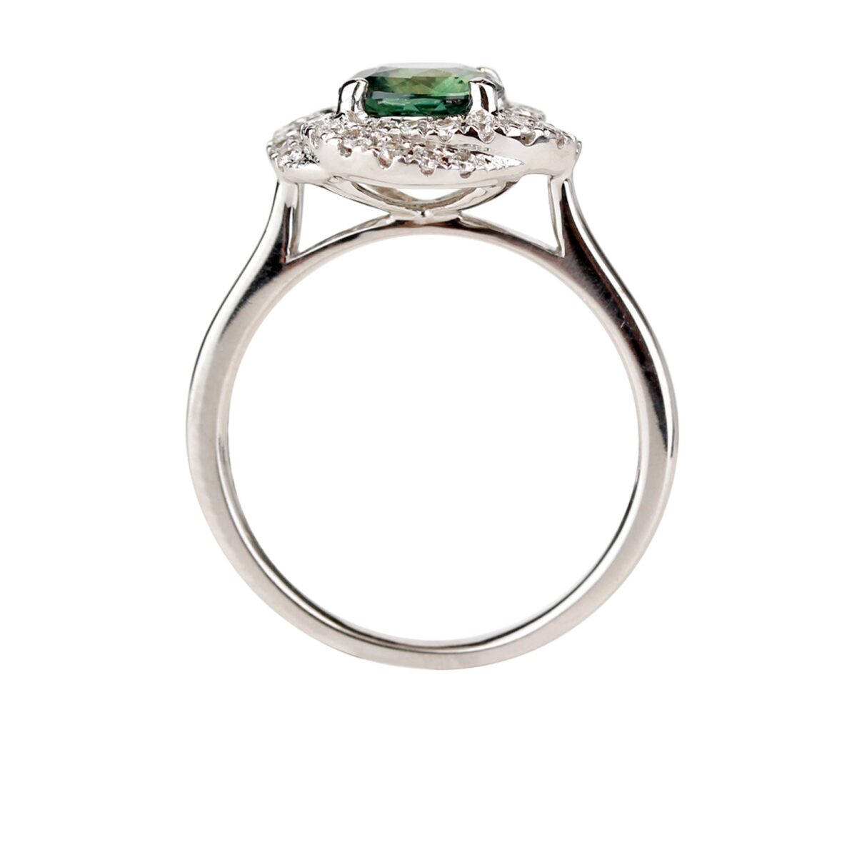 Bague Saphir vert Diamants Or blanc