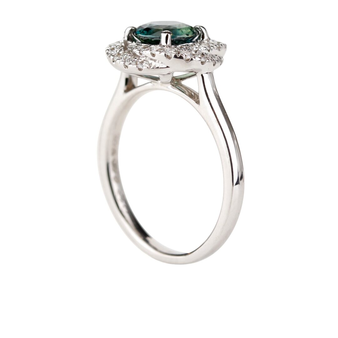 Bague Saphir vert Diamants Or blanc