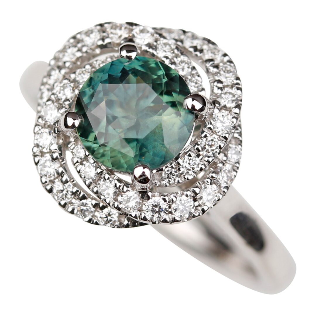 Bague Saphir vert Diamants Or blanc