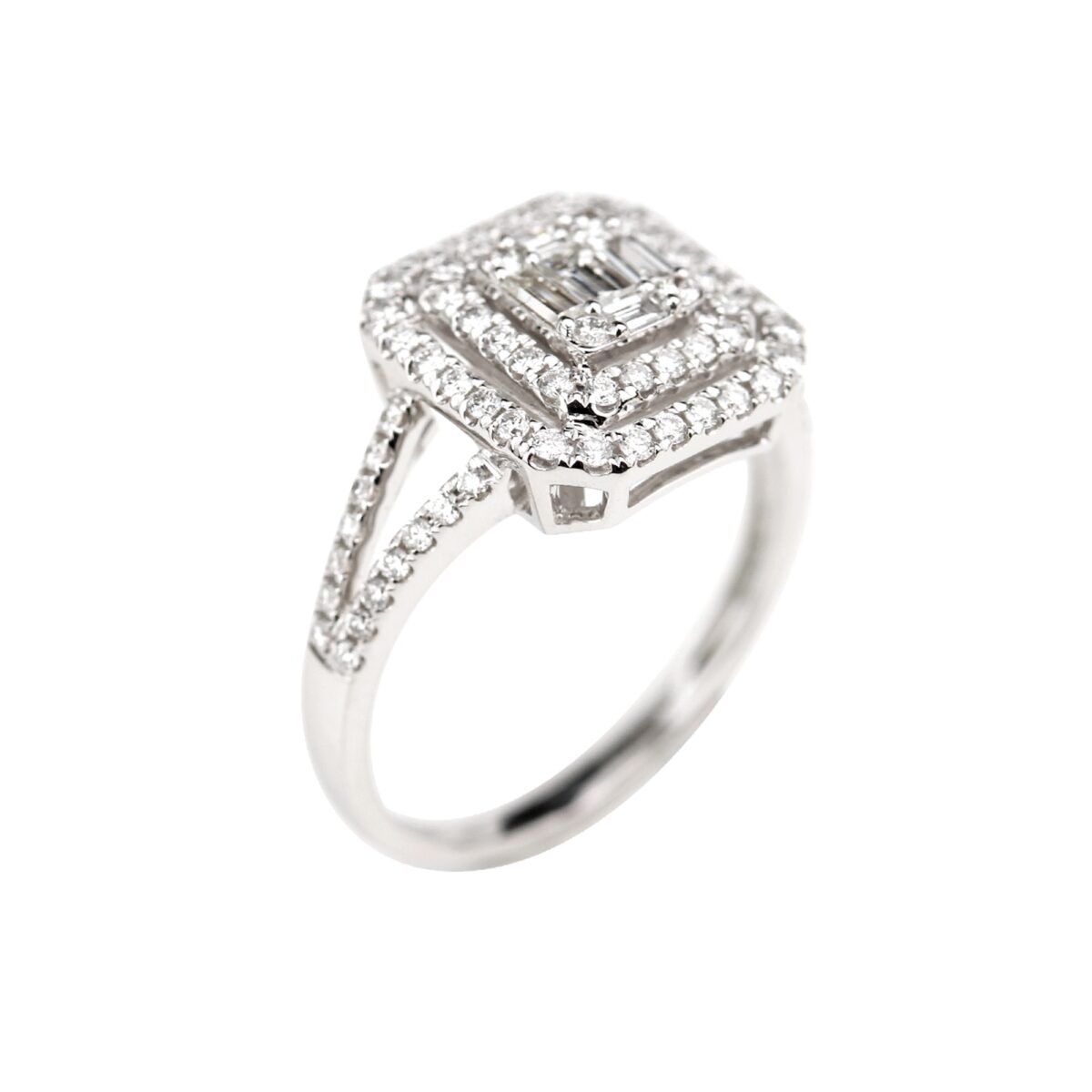 Bague diamants à double entourage forme rectangle