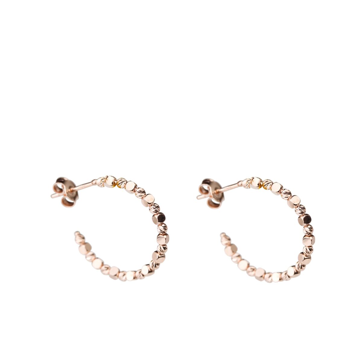 Créoles perles d'or rose facettées et cubes d'or lisses