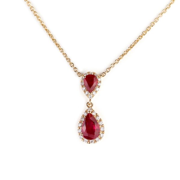 Pendentif deux rubis taille poire entourage diamants