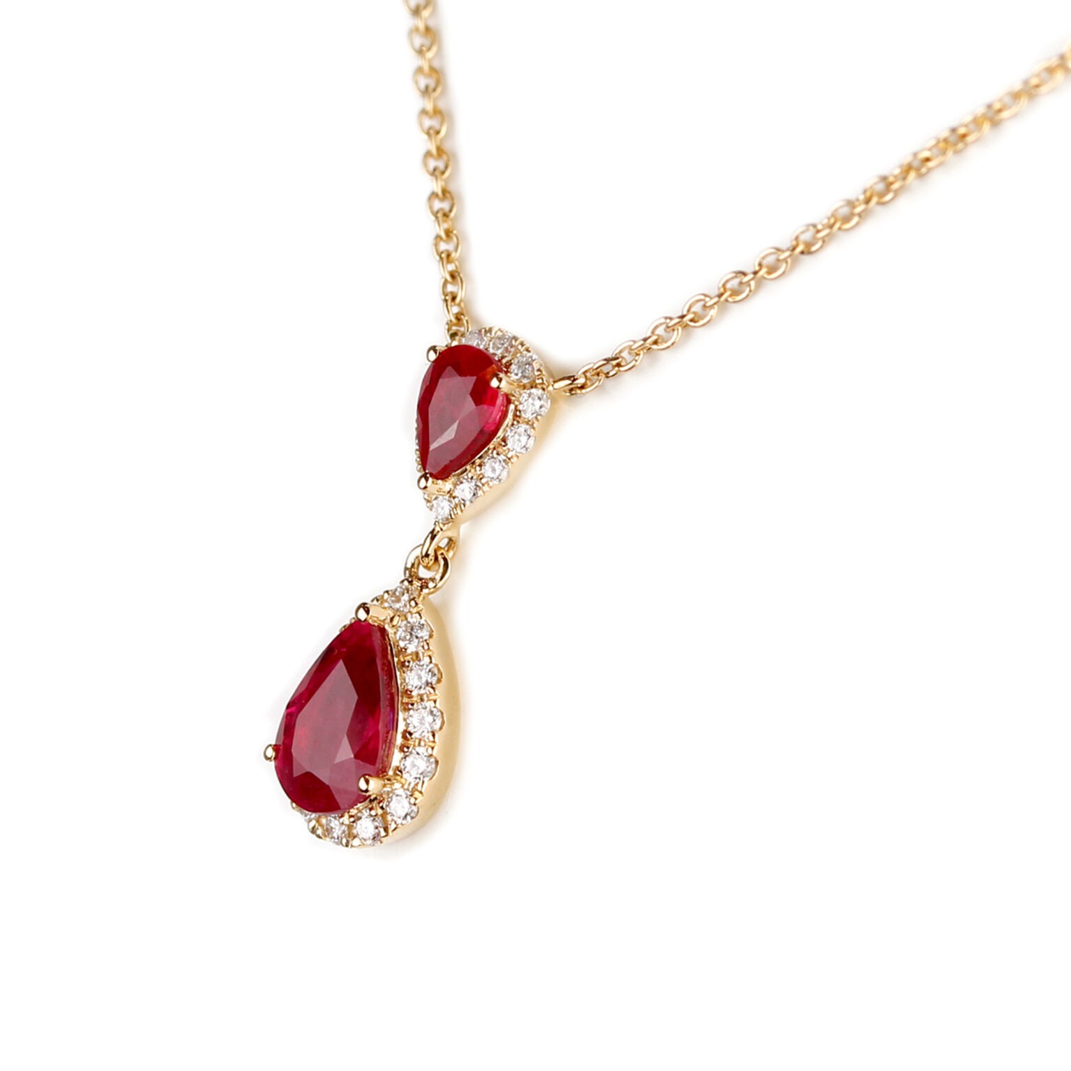 Pendentif deux rubis taille poire entourage diamants