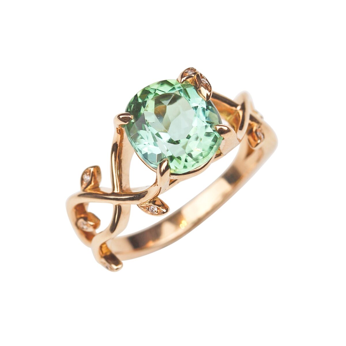 Bague tourmaline vert d'eau et or rose Compagnie des Gemmes joaillerie Paris