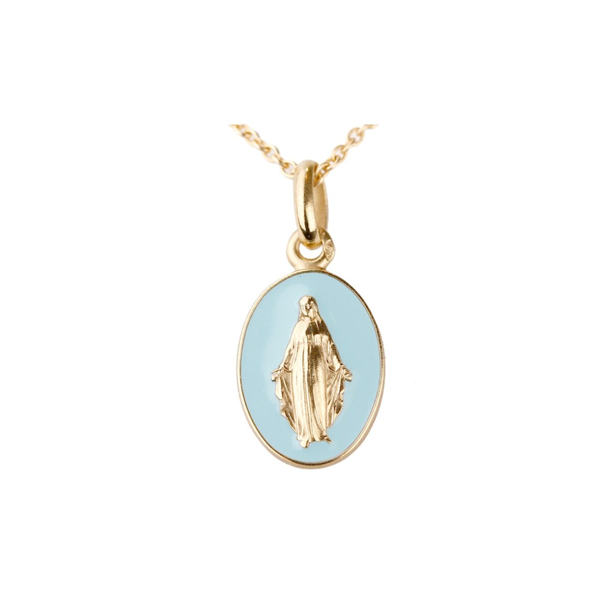 Médaille miraculeuse bleu ciel laqué et or jaune