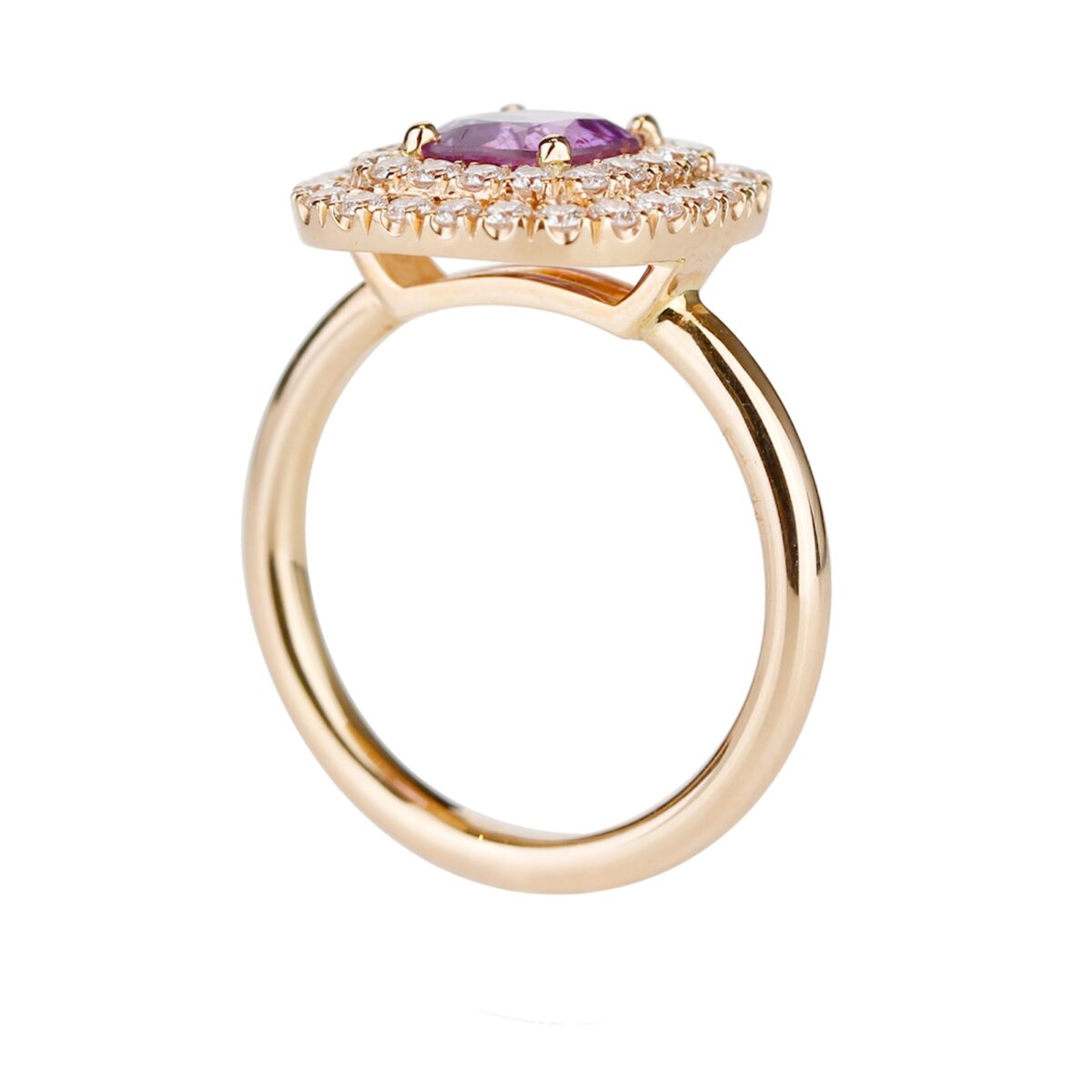 Bague saphir rose violet double entourage