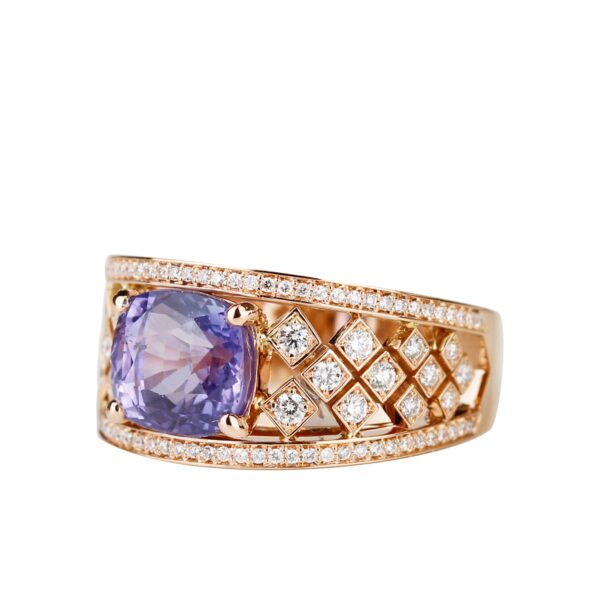 Bague saphir violet diamants et or rose