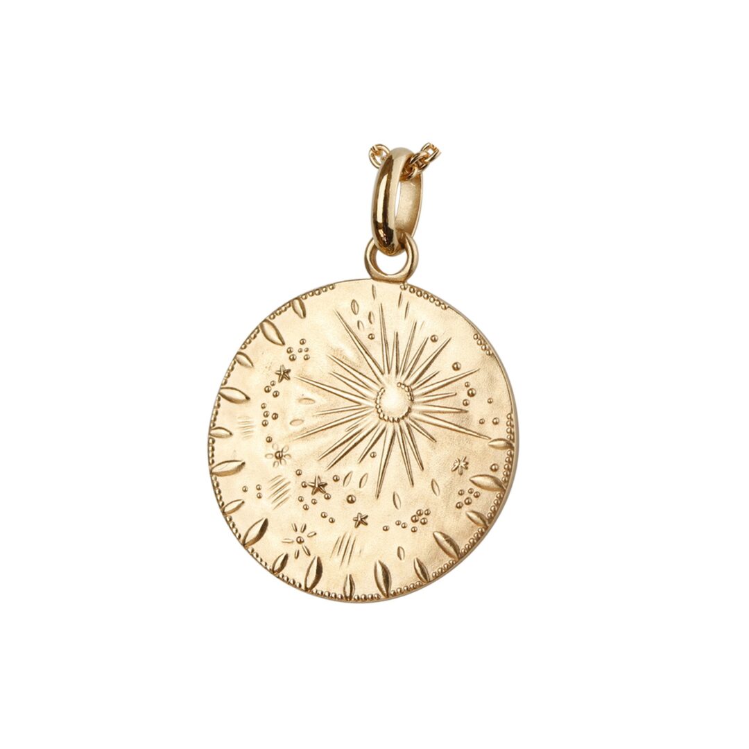 Médaille or motif soleil et étoiles